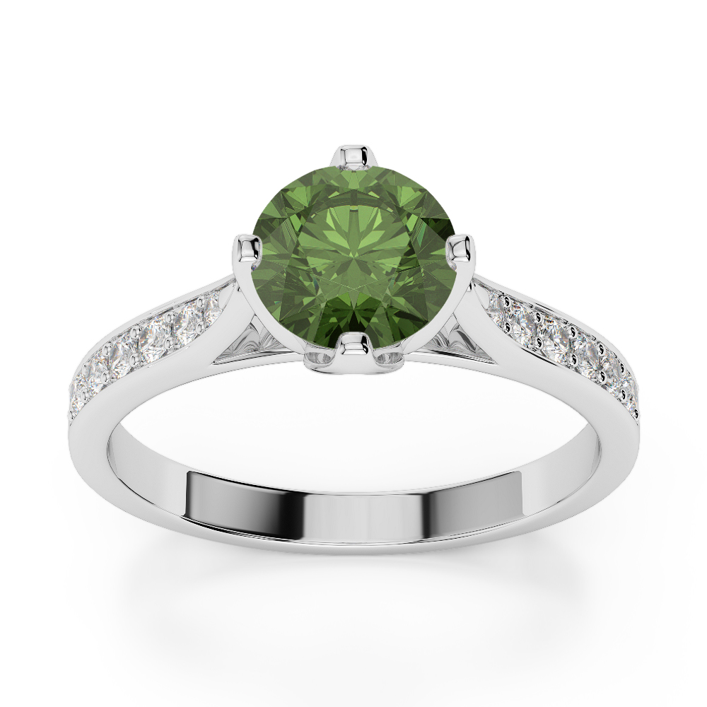 Gold / Platinum Round Cut Green Tourmaline and Diamond Engagement Ring AGDR-1204