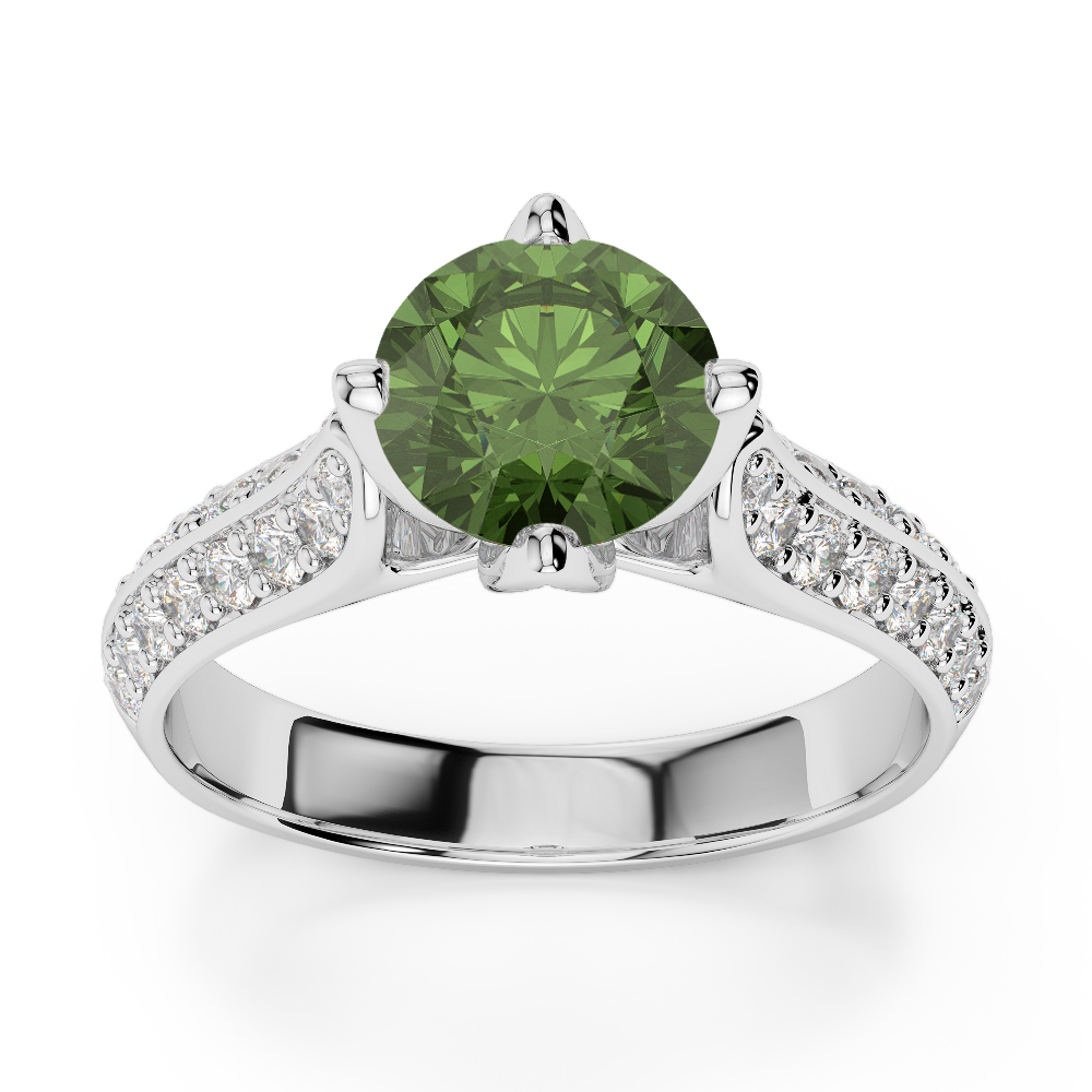 Gold / Platinum Round Cut Green Tourmaline and Diamond Engagement Ring AGDR-1205