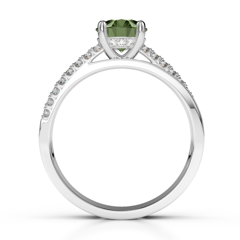 Gold / Platinum Round Cut Green Tourmaline and Diamond Engagement Ring AGDR-1206