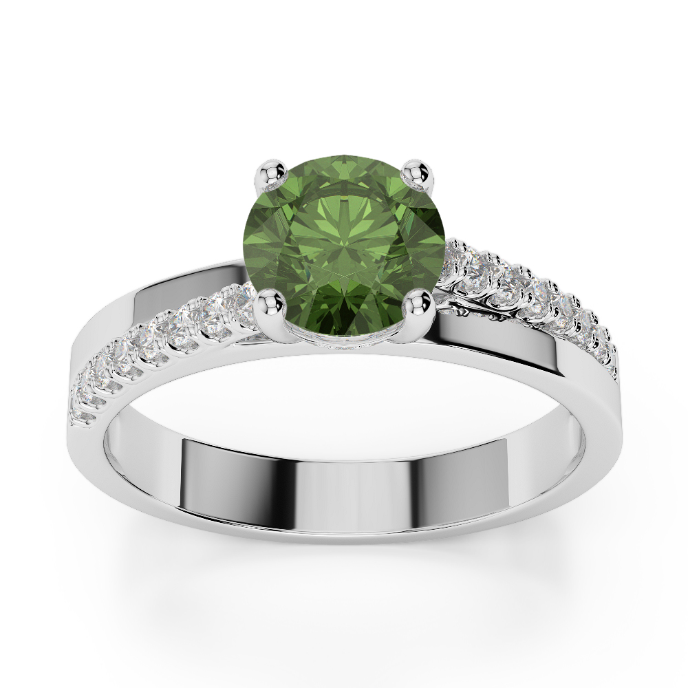 Gold / Platinum Round Cut Green Tourmaline and Diamond Engagement Ring AGDR-1206