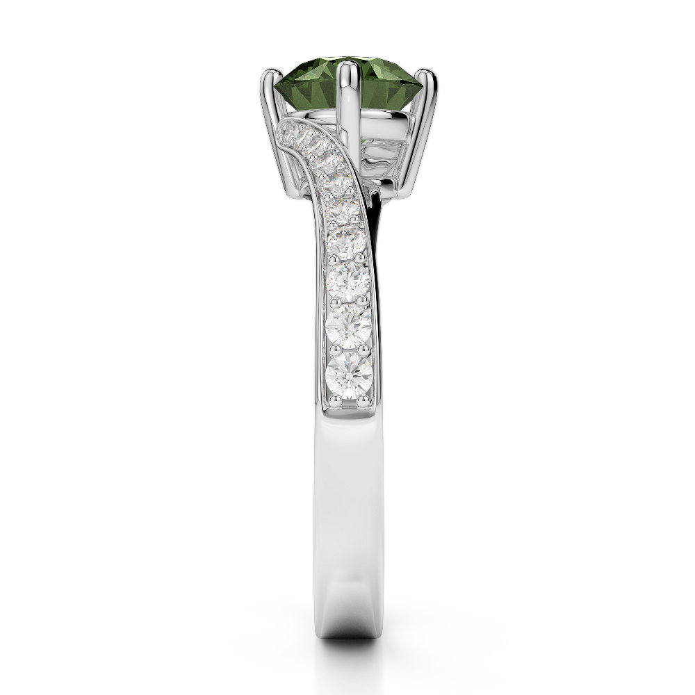 Gold / Platinum Round Cut Green Tourmaline and Diamond Engagement Ring AGDR-1207