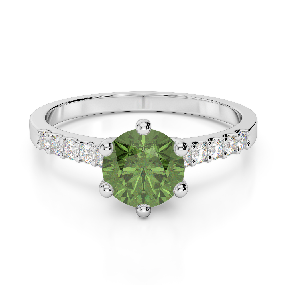 Gold / Platinum Round Cut Green Tourmaline and Diamond Engagement Ring AGDR-1208
