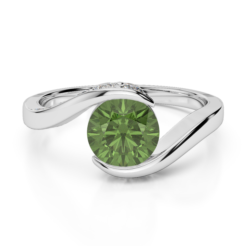 Gold / Platinum Round Cut Green Tourmaline and Diamond Engagement Ring AGDR-1209
