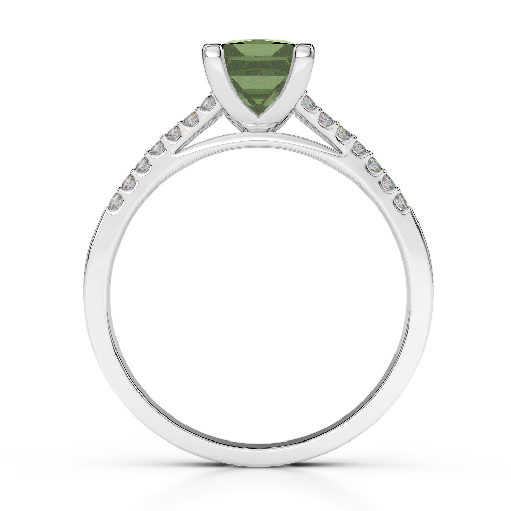 Gold / Platinum Round and Princess Cut Green Tourmaline and Diamond Engagement Ring AGDR-1211
