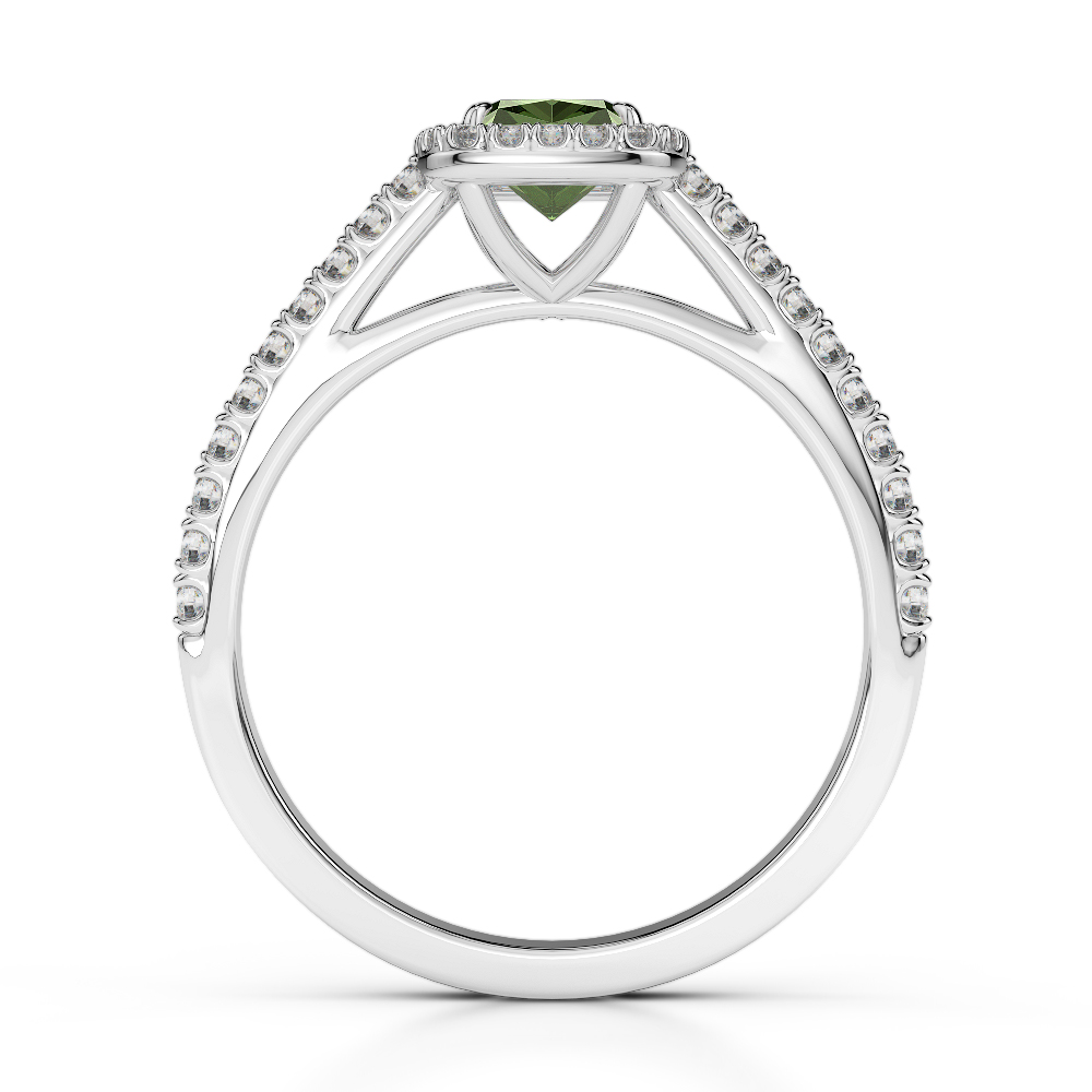 Gold / Platinum Round and Cushion Cut Green Tourmaline and Diamond Engagement Ring AGDR-1212