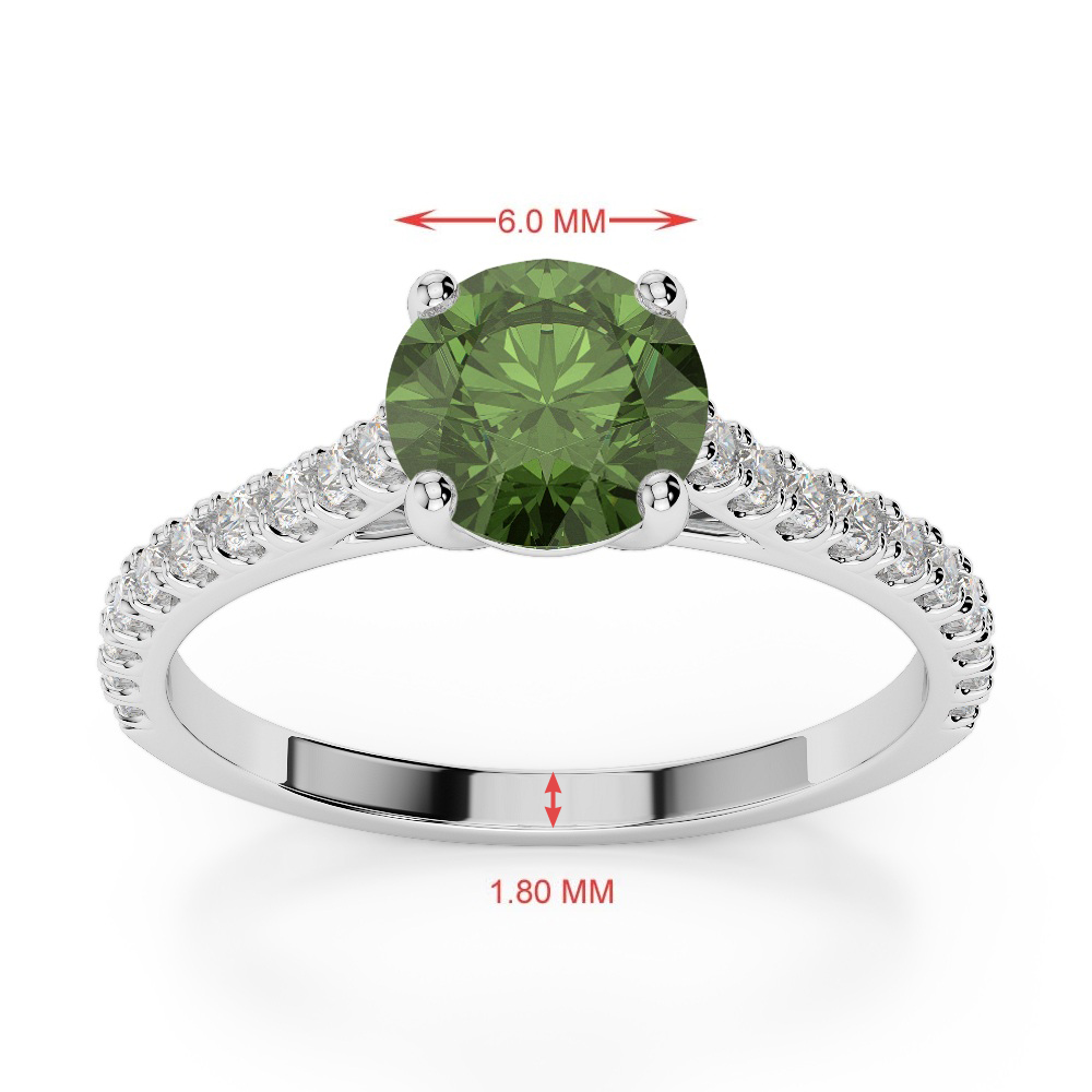Gold / Platinum Round Cut Green Tourmaline and Diamond Engagement Ring AGDR-1213