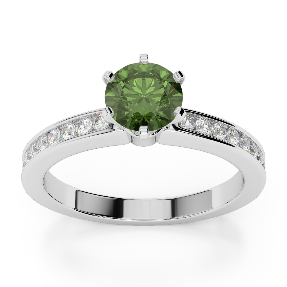 Gold / Platinum Round Cut Green Tourmaline and Diamond Engagement Ring AGDR-1214