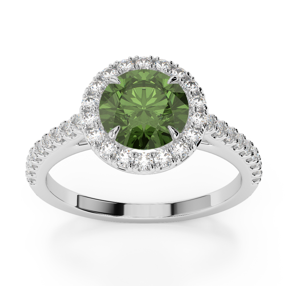 Gold / Platinum Round Cut Green Tourmaline and Diamond Engagement Ring AGDR-1215