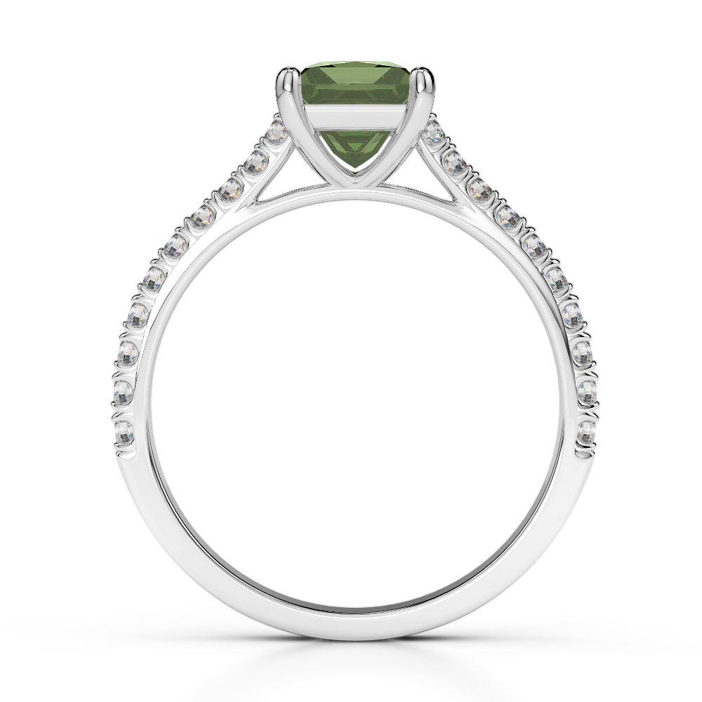 Gold / Platinum Round and Princess Cut Green Tourmaline and Diamond Engagement Ring AGDR-1217