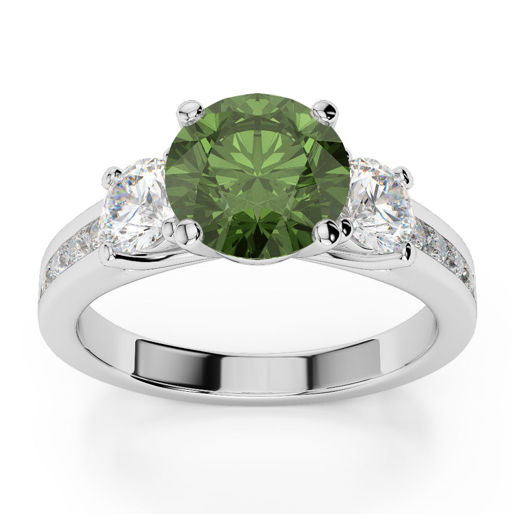 Gold / Platinum Round Cut Green Tourmaline and Diamond Engagement Ring AGDR-1218