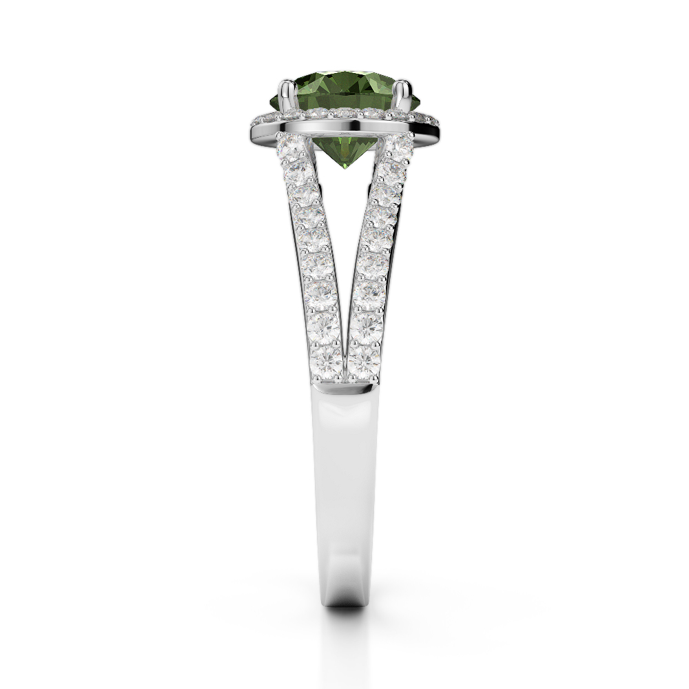 Gold / Platinum Round Cut Green Tourmaline and Diamond Engagement Ring AGDR-1220