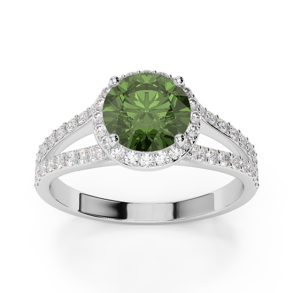 Gold / Platinum Round Cut Green Tourmaline and Diamond Engagement Ring AGDR-1220
