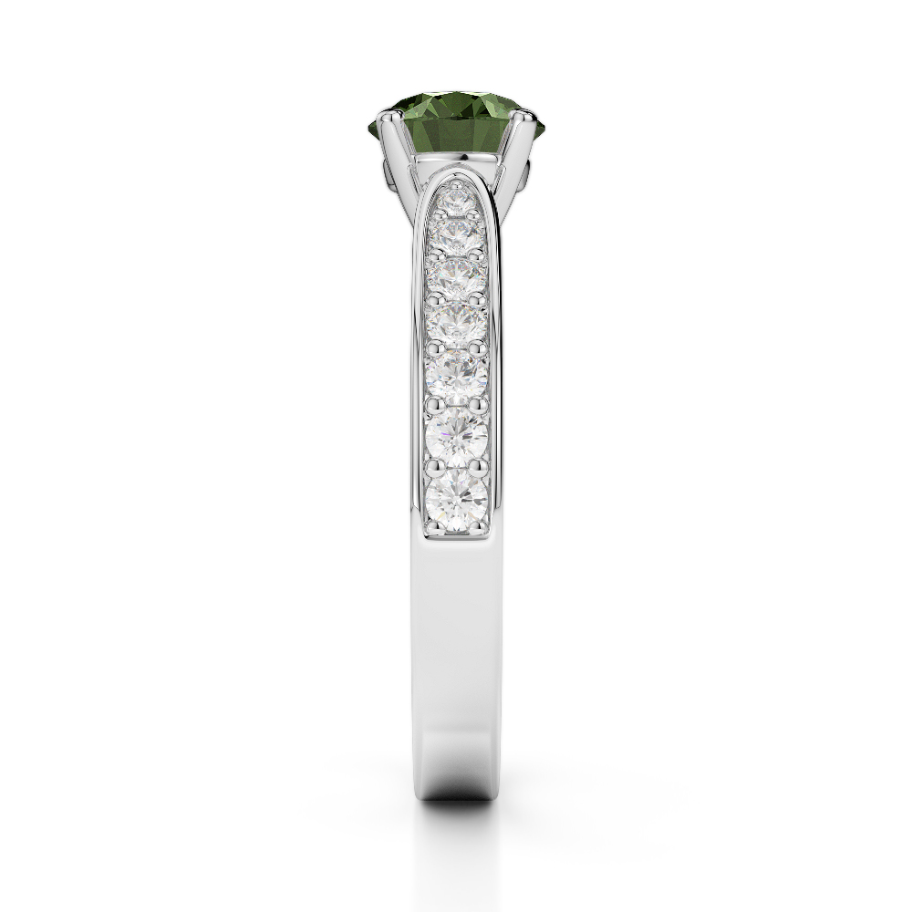 Gold / Platinum Round Cut Green Tourmaline and Diamond Engagement Ring AGDR-1221