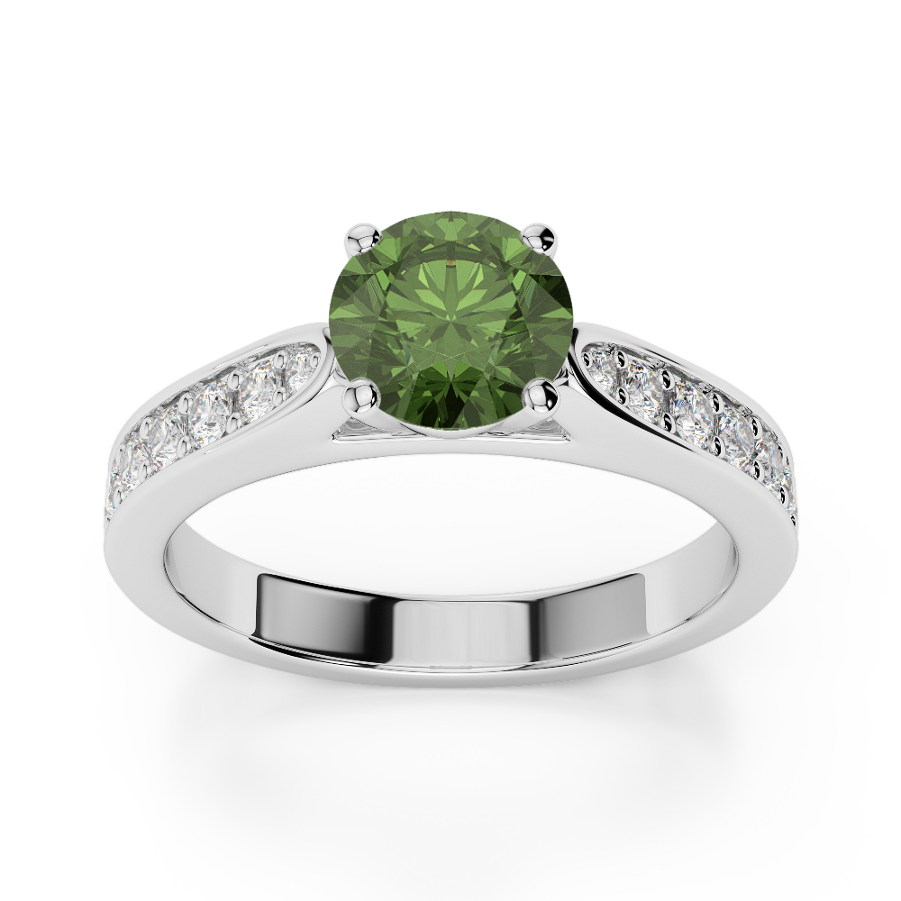 Gold / Platinum Round Cut Green Tourmaline and Diamond Engagement Ring AGDR-1221