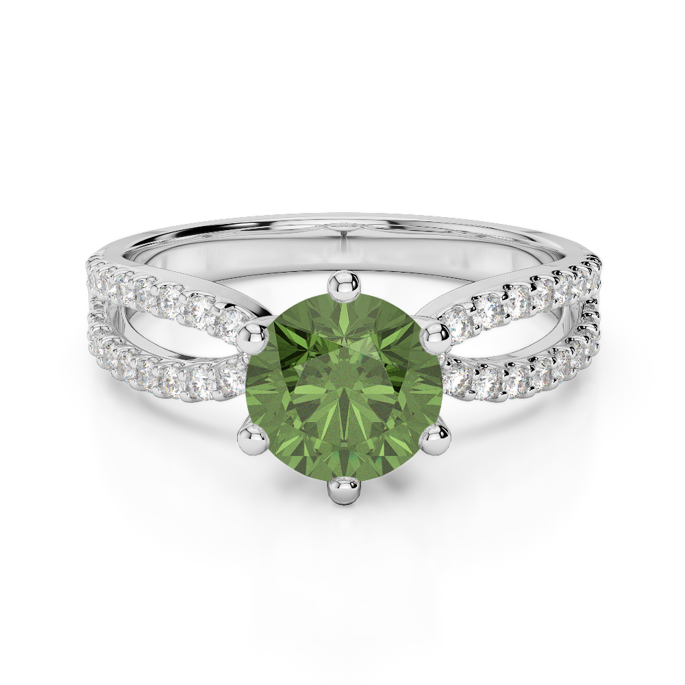 Gold / Platinum Round Cut Green Tourmaline and Diamond Engagement Ring AGDR-1223