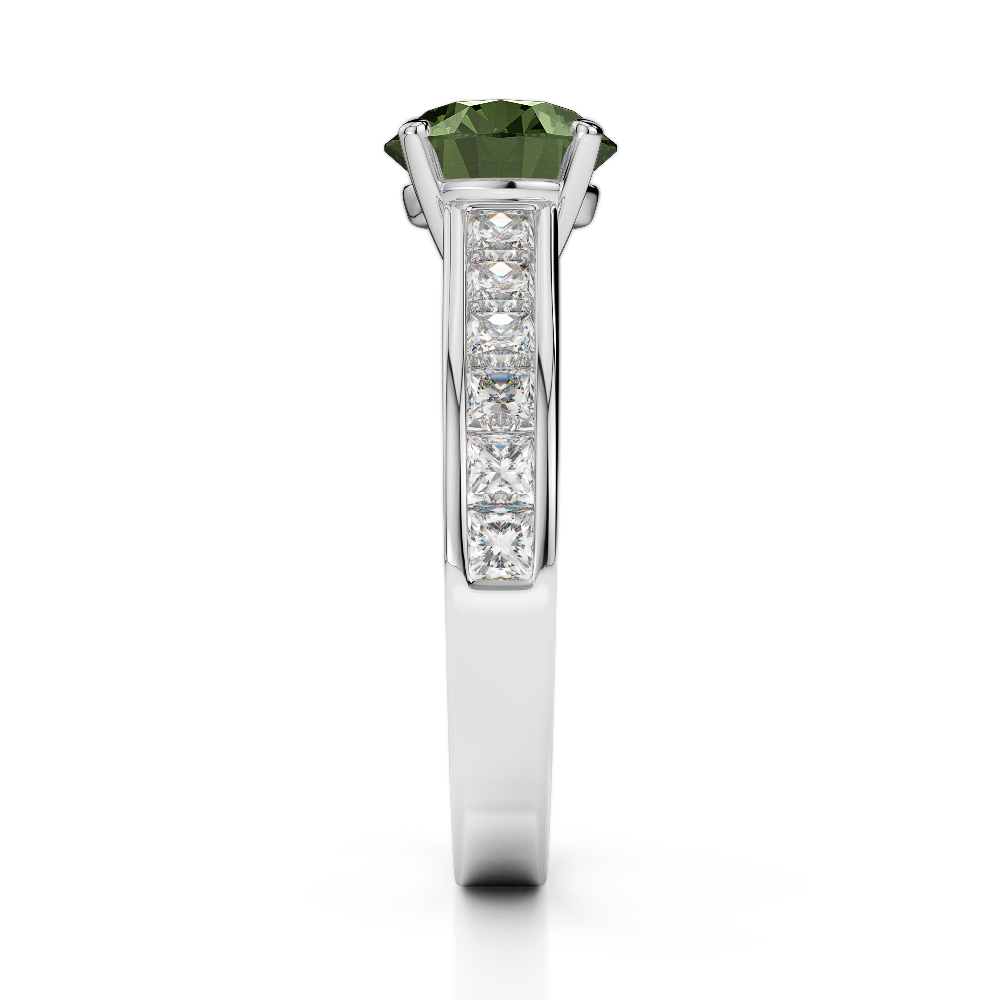 Gold / Platinum Round and Princess Cut Green Tourmaline and Diamond Engagement Ring AGDR-1224