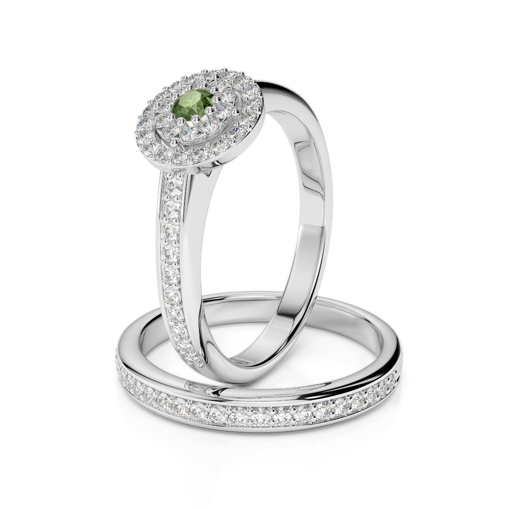 Gold / Platinum Round cut Green Tourmaline and Diamond Bridal Set Ring AGDR-1239