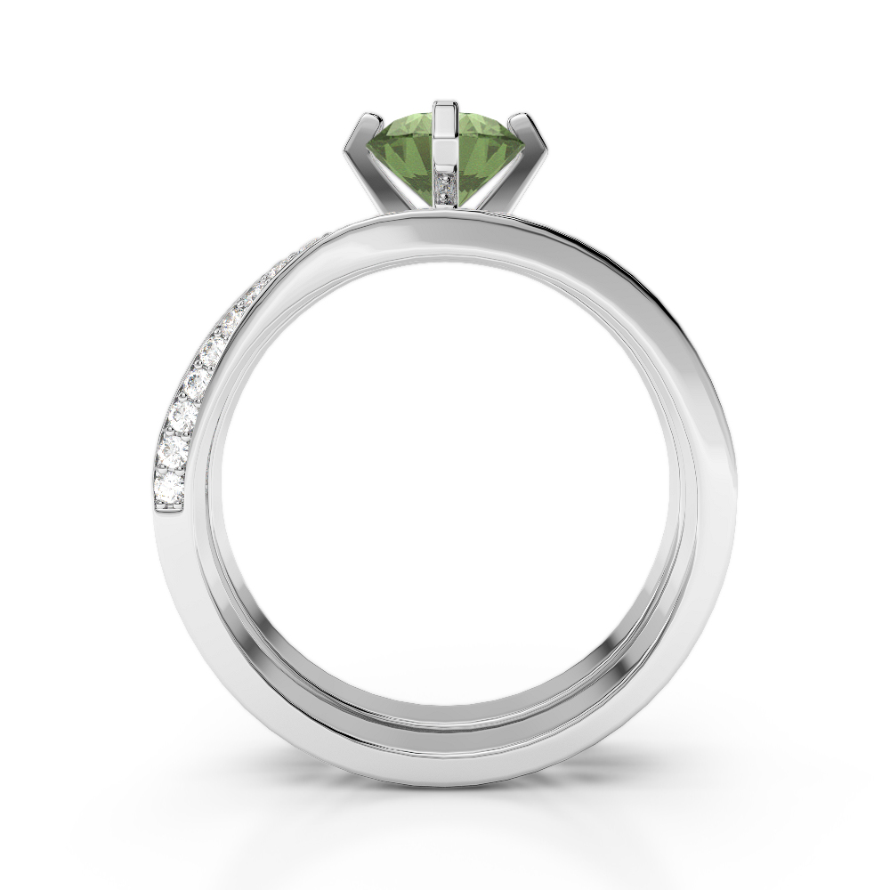 Gold / Platinum Round cut Green Tourmaline and Diamond Bridal Set Ring AGDR-2001
