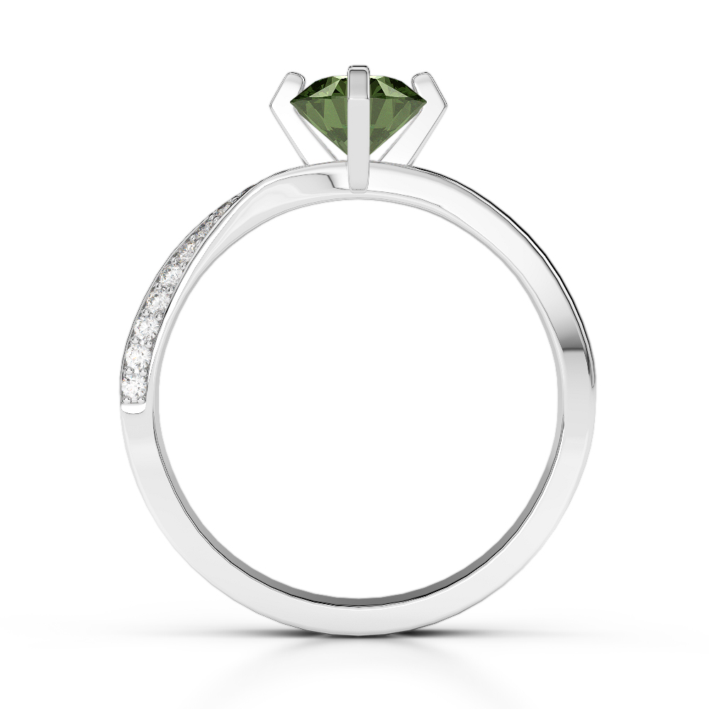 Gold / Platinum Round Cut Green Tourmaline and Diamond Engagement Ring AGDR-2002