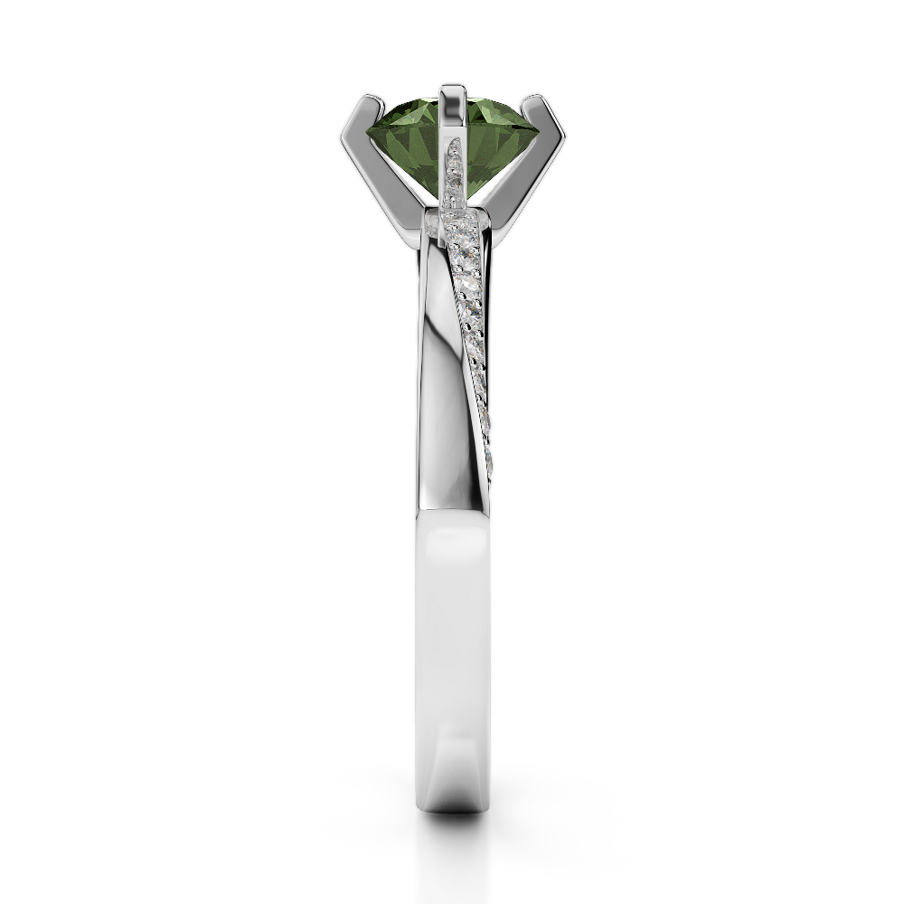 Gold / Platinum Round Cut Green Tourmaline and Diamond Engagement Ring AGDR-2002