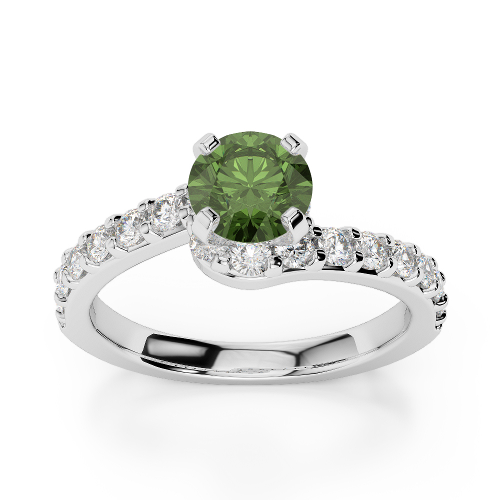 Gold / Platinum Round Cut Green Tourmaline and Diamond Engagement Ring AGDR-2004