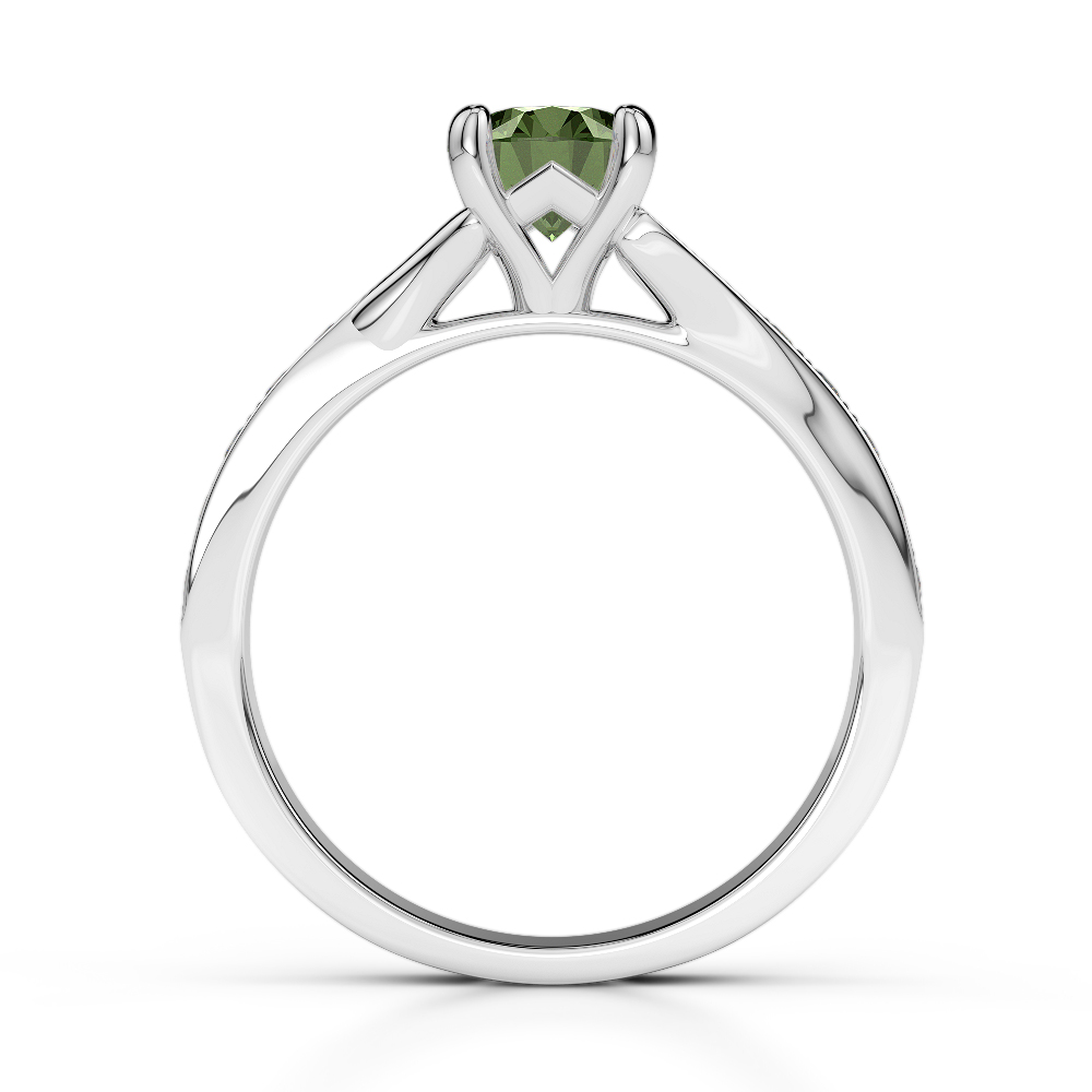 Gold / Platinum Round Cut Green Tourmaline and Diamond Engagement Ring AGDR-2012