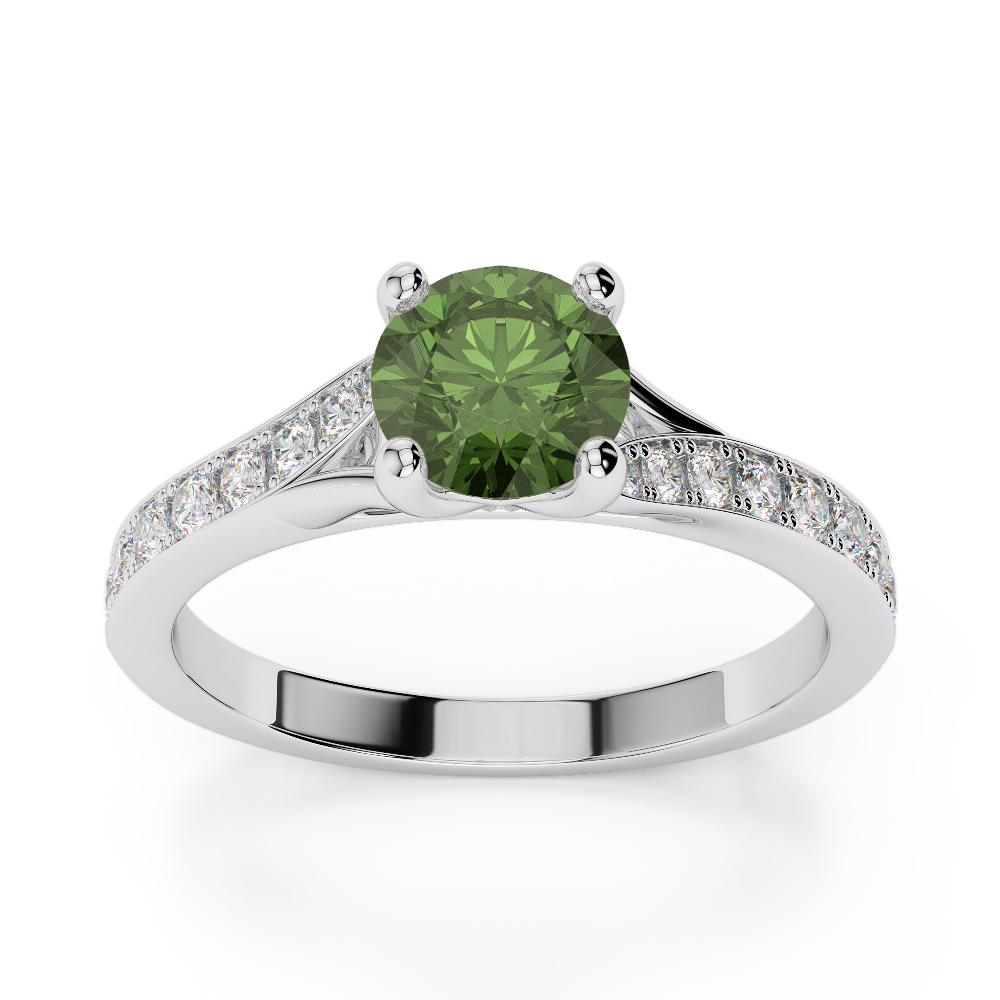 Gold / Platinum Round Cut Green Tourmaline and Diamond Engagement Ring AGDR-2012