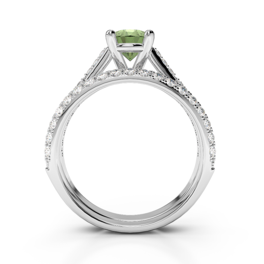 Gold / Platinum Round cut Green Tourmaline and Diamond Bridal Set Ring AGDR-2013