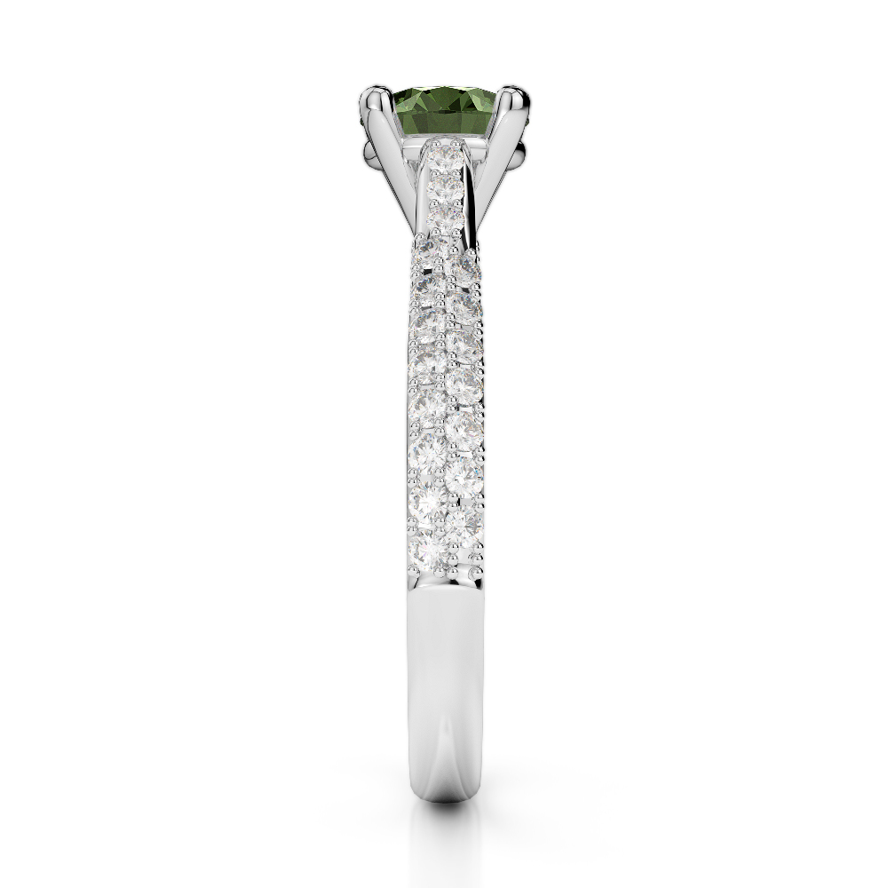 Gold / Platinum Round Cut Green Tourmaline and Diamond Engagement Ring AGDR-2014