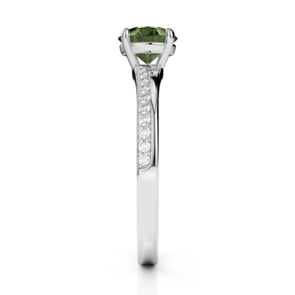 Gold / Platinum Round Cut Green Tourmaline and Diamond Engagement Ring AGDR-2016