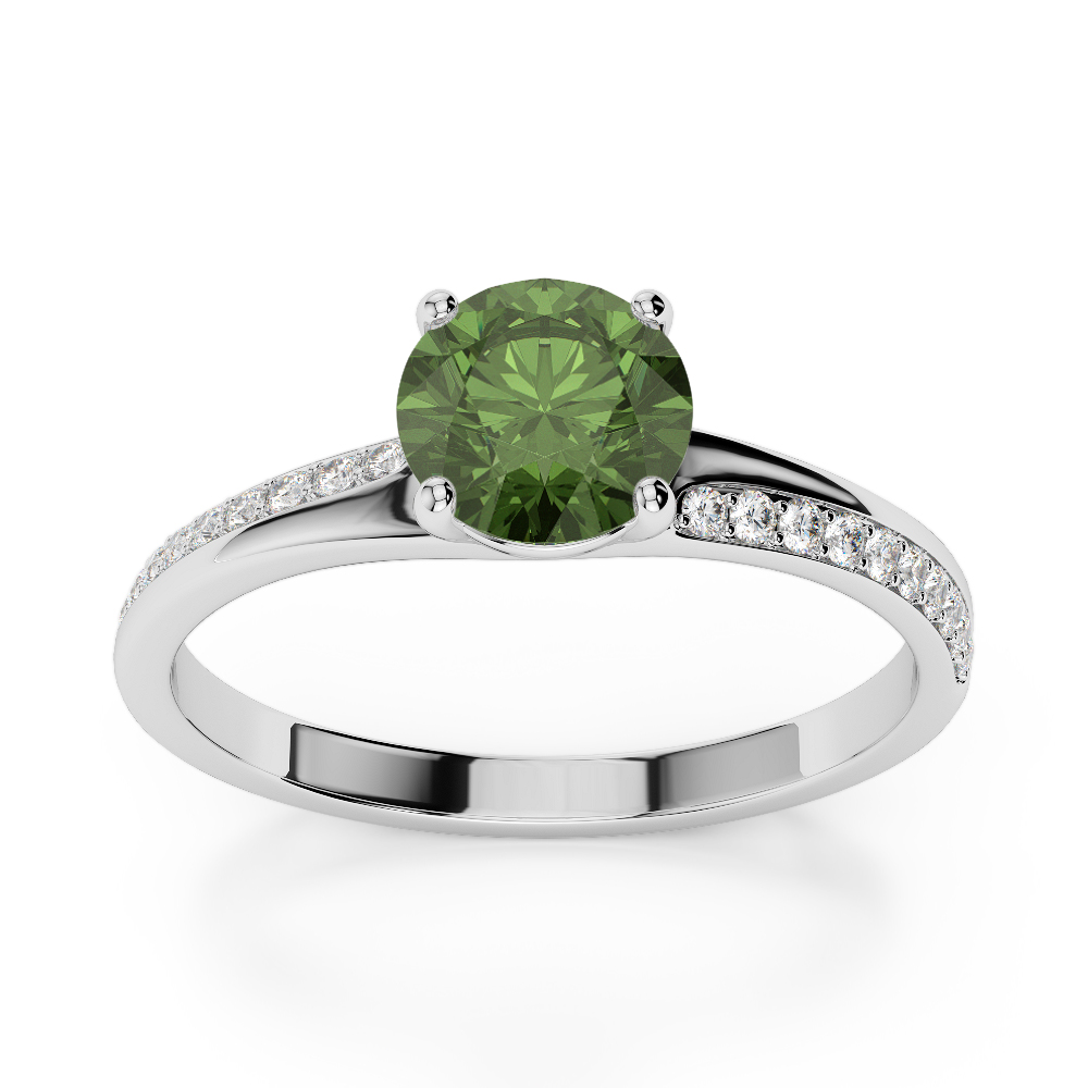 Gold / Platinum Round Cut Green Tourmaline and Diamond Engagement Ring AGDR-2016