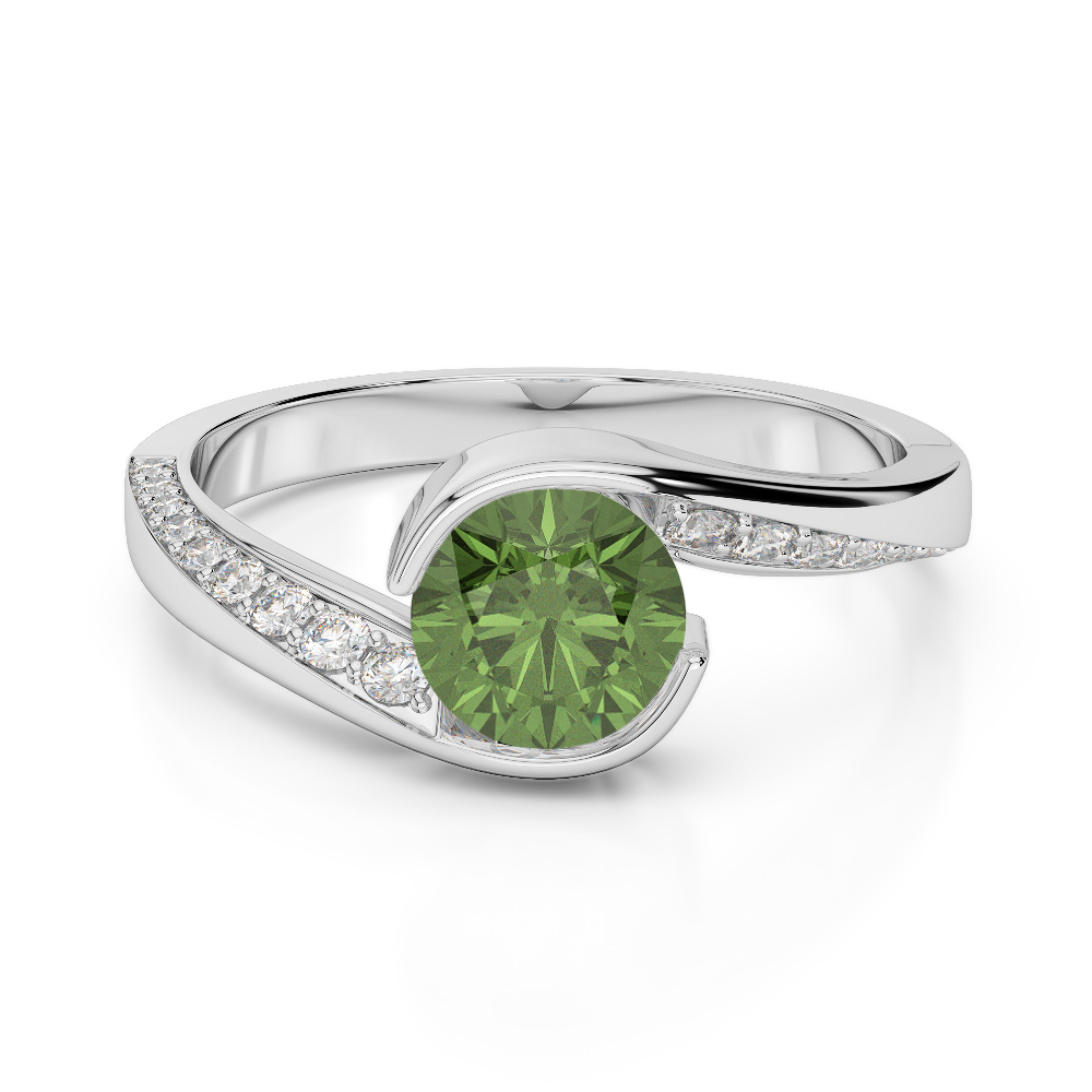 Gold / Platinum Round Cut Green Tourmaline and Diamond Engagement Ring AGDR-2020