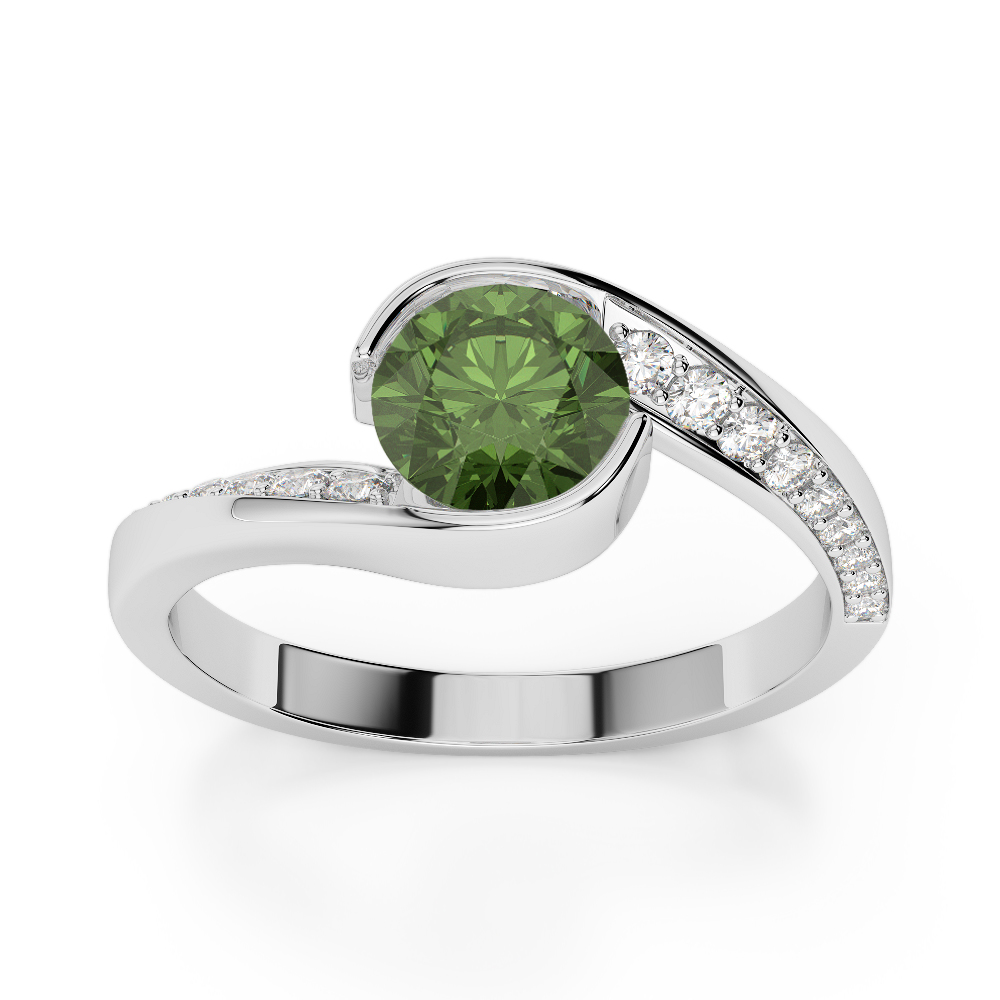 Gold / Platinum Round Cut Green Tourmaline and Diamond Engagement Ring AGDR-2020
