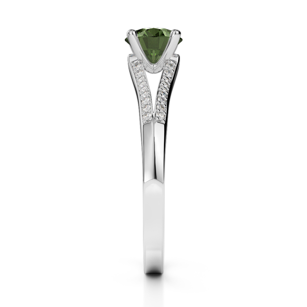 Gold / Platinum Round Cut Green Tourmaline and Diamond Engagement Ring AGDR-2038