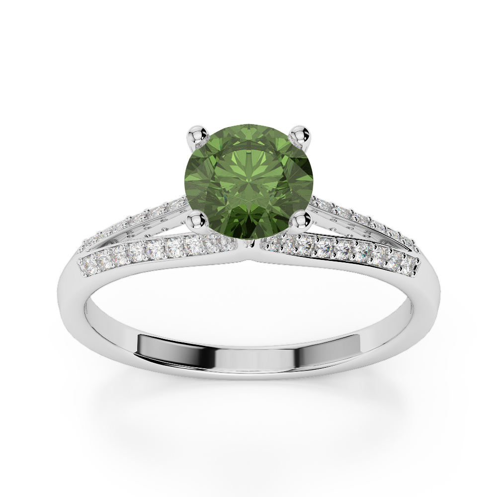 Gold / Platinum Round Cut Green Tourmaline and Diamond Engagement Ring AGDR-2038