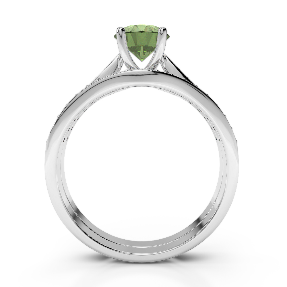 Gold / Platinum Round cut Green Tourmaline and Diamond Bridal Set Ring AGDR-2053