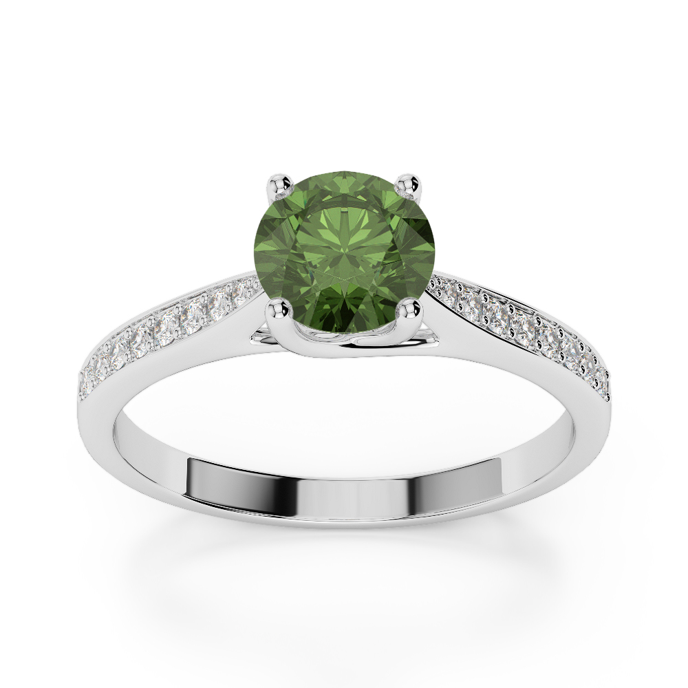 Gold / Platinum Round Cut Green Tourmaline and Diamond Engagement Ring AGDR-2054