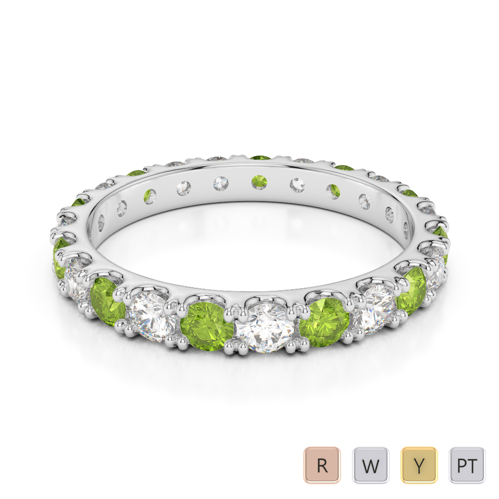 2.5 MM Gold / Platinum Round Cut Peridot and Diamond Full Eternity Ring AGDR-1121