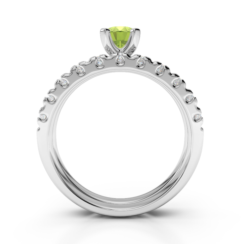 Gold / Platinum Round cut Peridot and Diamond Bridal Set Ring AGDR-1144