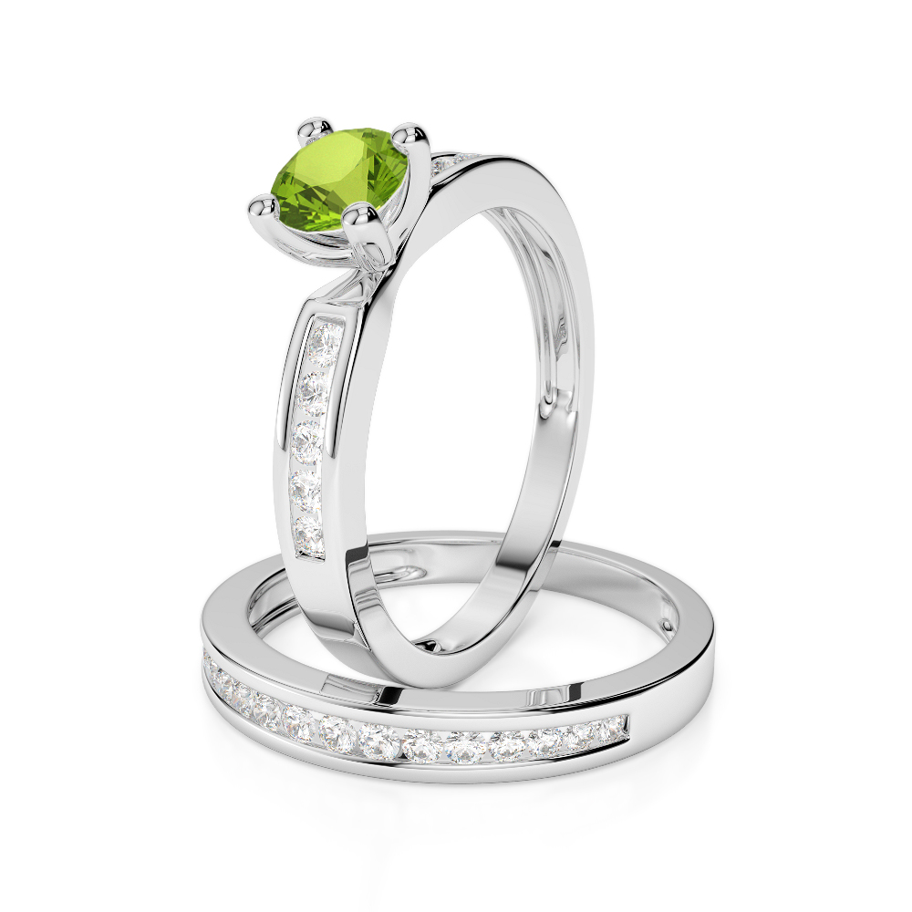 Gold / Platinum Round cut Peridot and Diamond Bridal Set Ring AGDR-1157