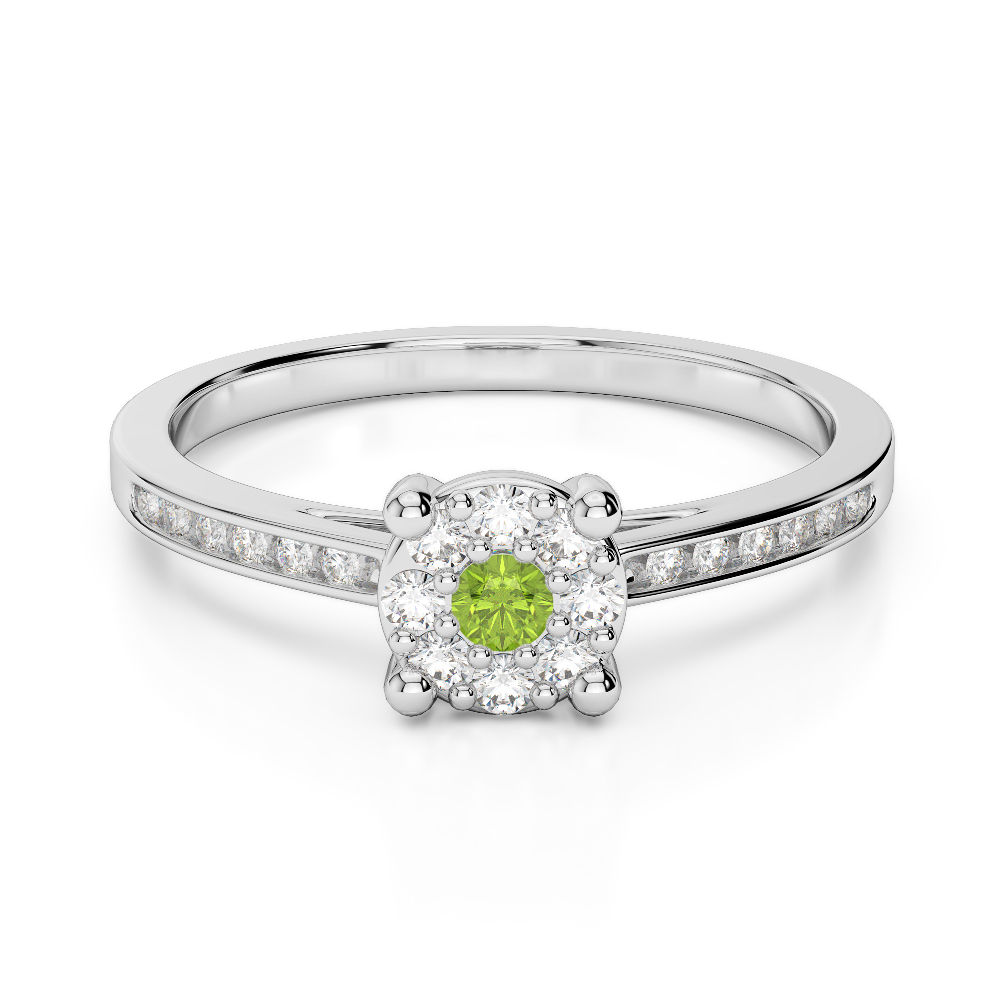 Gold / Platinum Round Cut Peridot and Diamond Engagement Ring AGDR-1163