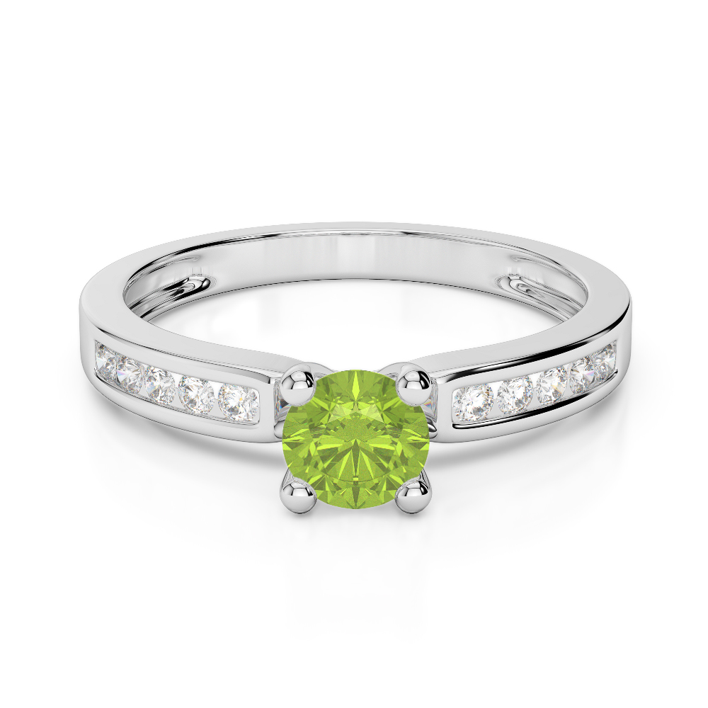 Gold / Platinum Round Cut Peridot and Diamond Engagement Ring AGDR-1184