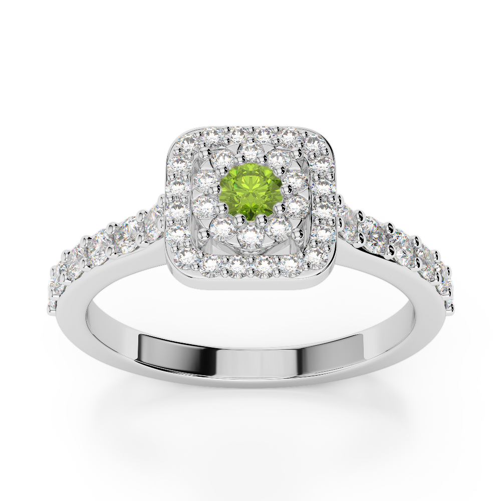 Gold / Platinum Round Cut Peridot and Diamond Engagement Ring AGDR-1189