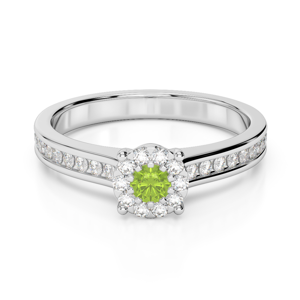 Gold / Platinum Round Cut Peridot and Diamond Engagement Ring AGDR-1190
