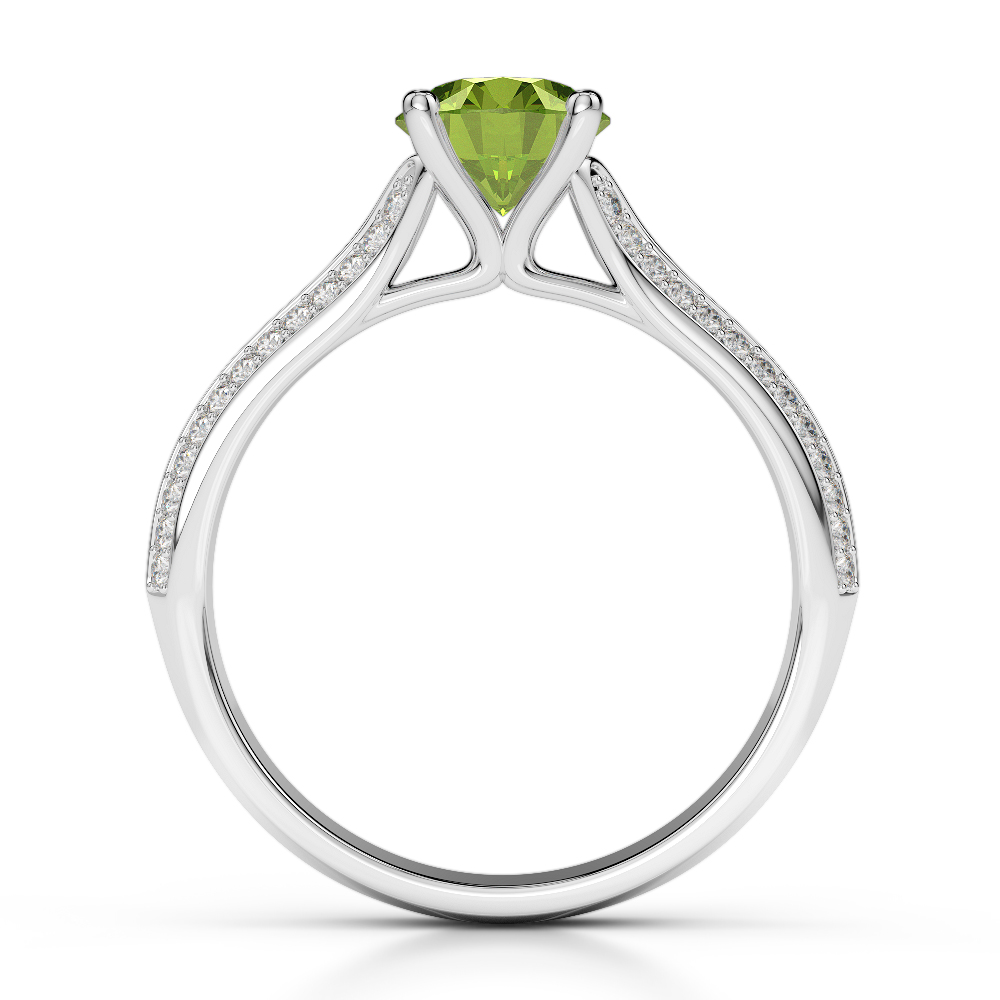 Gold / Platinum Round Cut Peridot and Diamond Engagement Ring AGDR-1200