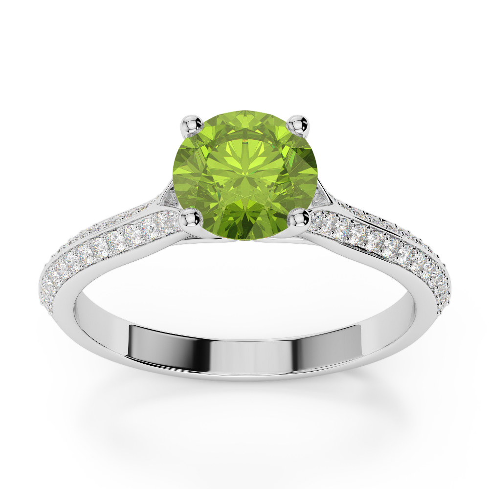 Gold / Platinum Round Cut Peridot and Diamond Engagement Ring AGDR-1200