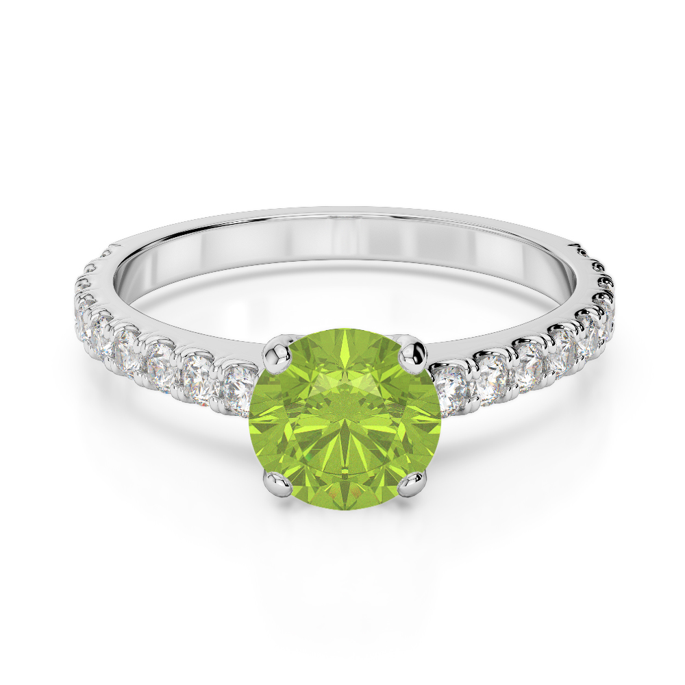Gold / Platinum Round Cut Peridot and Diamond Engagement Ring AGDR-1201