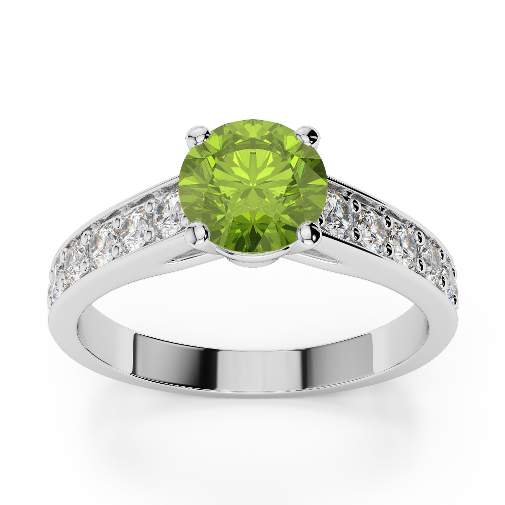 Gold / Platinum Round Cut Peridot and Diamond Engagement Ring AGDR-1202