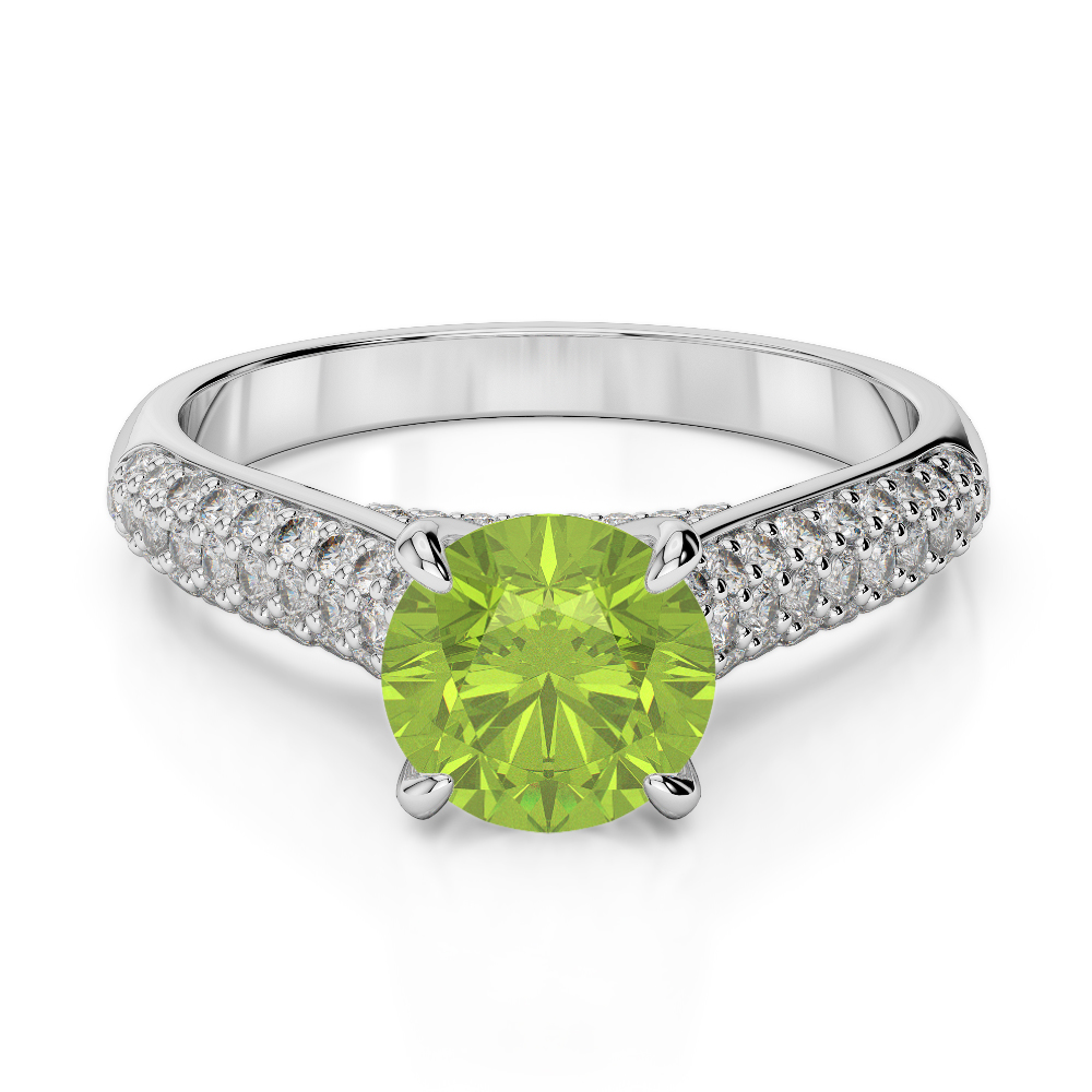Gold / Platinum Round Cut Peridot and Diamond Engagement Ring AGDR-1203