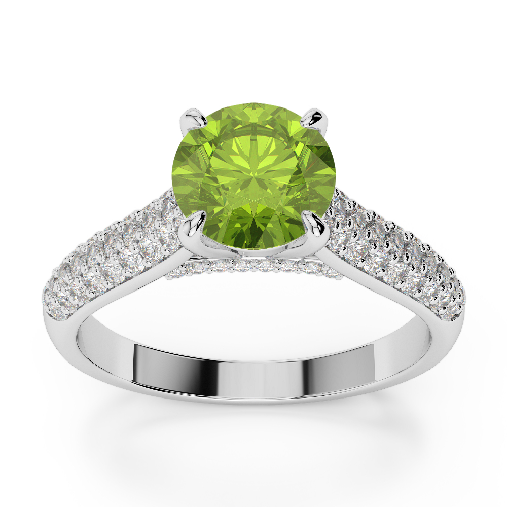 Gold / Platinum Round Cut Peridot and Diamond Engagement Ring AGDR-1203